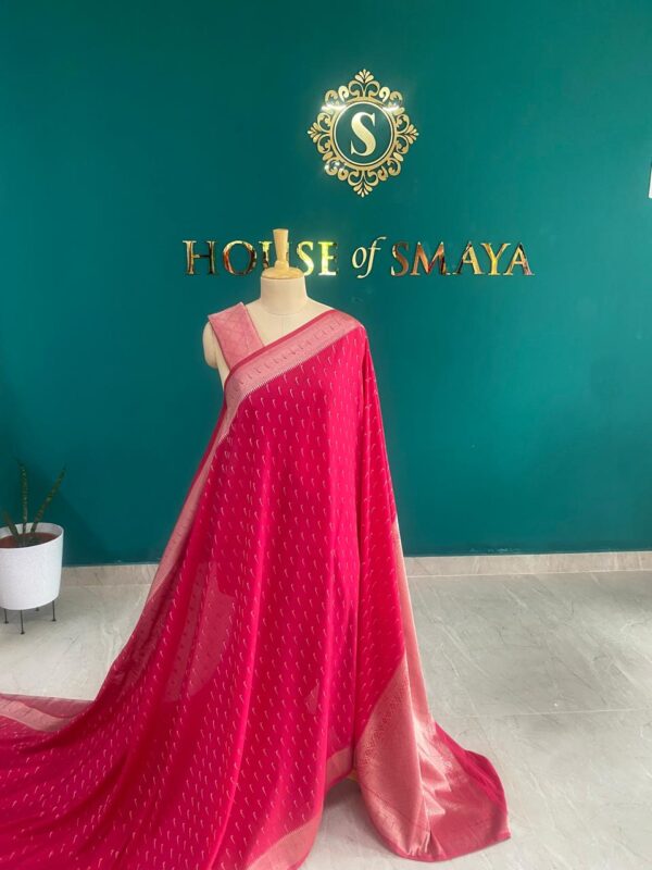 A Red Chiffon Saree - Image 1
