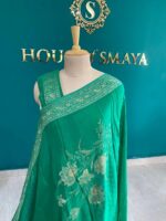Bright Green Silk Saree with Golden Embroidery - Image 2
