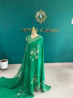 Bright Green Silk Saree with Golden Embroidery