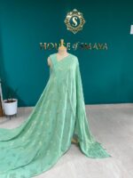 Mint Green Saree with Golden Motifs - Image 2