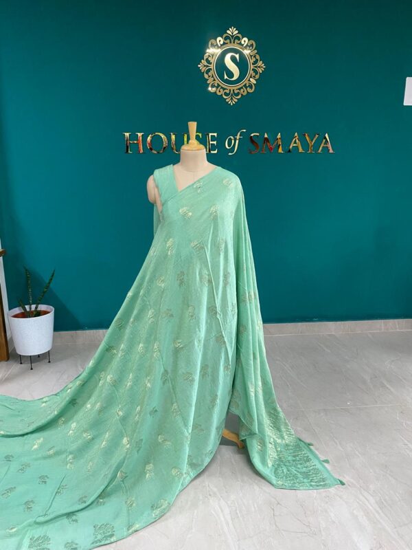 Mint Green Saree with Golden Motifs - Image 2