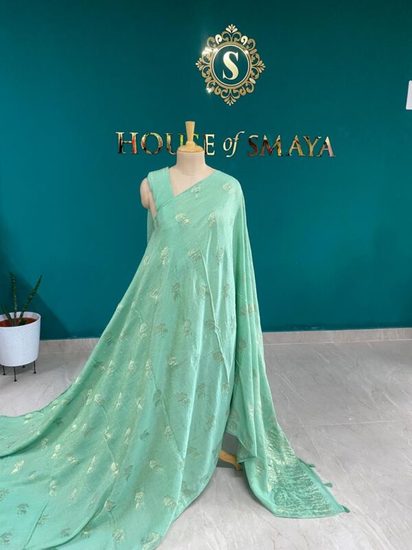 Mint Green Saree with Golden Motifs - Image 1