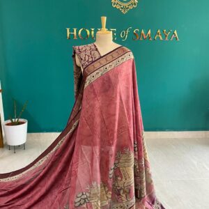 Rani Pink Handpainted Kalamkari Saree