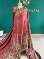 Rani Pink Handpainted Kalamkari Saree - Image 3