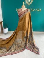 Mustard Brown Handpainted Kalamkari Saree - Image 3
