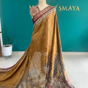 Mustard Brown Handpainted Kalamkari Saree