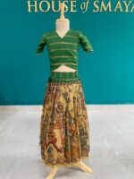 Traditional Green Blouse with Madhubani Print Lehenga Set for Girls - Image 2