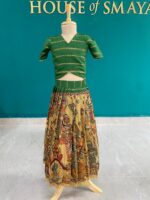 Traditional Green Blouse with Madhubani Print Lehenga Set for Girls