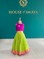 Bright Pink and Lime Green Silk Lehenga Set for Girls - Image 2