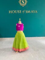 Bright Pink and Lime Green Silk Lehenga Set for Girls