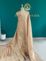 Pastel Yellow & White Checked Saree - Image 2