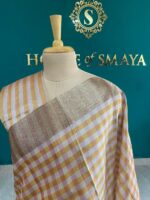 Pastel Yellow & White Checked Saree - Image 3
