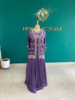 Royal Lavender Embroidered Anarkali Set with Jacket - Image 2