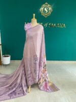 Lilac Mist Embroidered Organza Saree with Floral Motifs - Image 2