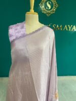 Lilac Mist Embroidered Organza Saree with Floral Motifs - Image 3