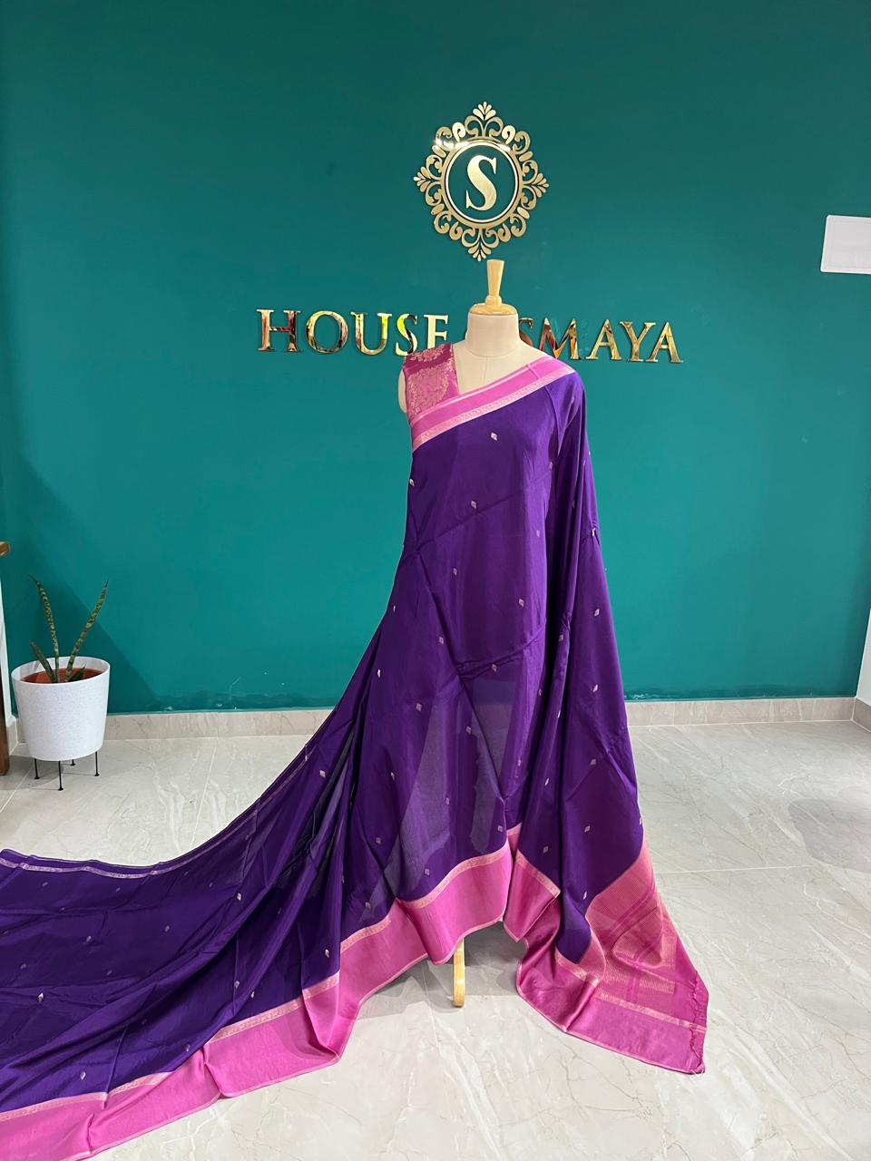 IMG-20250904-WA0004 Purple Silk Saree with Pink Contrast Border – House of Smaya - Image 1