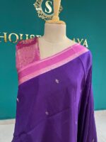 Purple Silk Saree with Pink Contrast Border – House of Smaya - Image 2