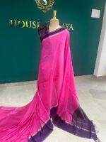 Magenta Pink Silk Saree with Blue Zari Border - Image 3