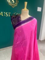 Magenta Pink Silk Saree with Blue Zari Border - Image 2