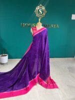 Royal Purple Silk Saree with Pink Border - Image 3