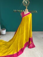 Yellow Silk Saree with Pink Contrast Border - Image 3
