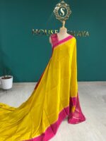 Yellow Silk Saree with Pink Contrast Border