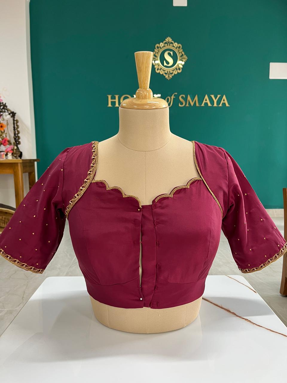 IMG-20250904-WA0043 Wine Scallop Neck Pure Raw Silk Blouse - Image 1