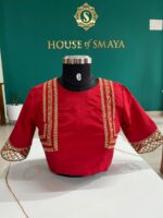 Red Designer Blouse with Golden Embroidery - Image 3