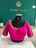 Fuchsia Pink Silk Blouse(Pure Raw Silk) with Embroidered Detailing