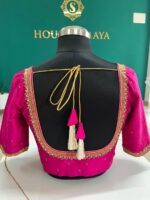 Fuchsia Pink Silk Blouse(Pure Raw Silk) with Embroidered Detailing - Image 3