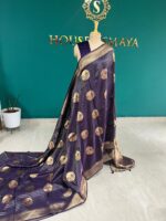 Royal Purple Banarasi Silk Saree with Golden Zari Weaving & Peacock Motifs