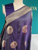 Royal Purple Banarasi Silk Saree with Golden Zari Weaving & Peacock Motifs - Image 2
