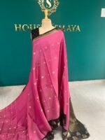 Rani Pink Silk Saree with Black Contrast Border & Golden Zari Weaving - Image 3