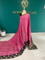 Rani Pink Silk Saree with Black Contrast Border & Golden Zari Weaving