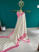 Ivory Banarasi Saree with Pink Border