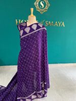 Purple Bandhani Saree with Silver Motifs - Image 2