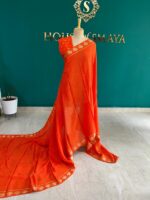 Orange Saree with Golden Elephant Motifs