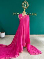 Radiant Hot Pink Saree with Golden Elephant Motifs - Image 3