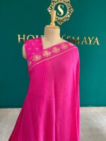 Radiant Hot Pink Saree with Golden Elephant Motifs - Image 2