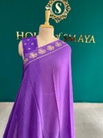 Royal Purple Saree with Golden Elephant Motifs - Image 2