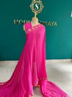 Radiant Hot Pink Saree with Golden Elephant Motifs