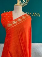 Orange Saree with Golden Elephant Motifs - Image 2