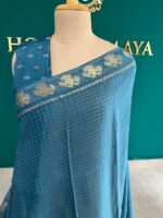 Serene Teal Saree with Golden Elephant Motifs - Image 2