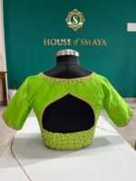 Lime Green Silk Blouse(Pure Raw Silk) with Leaf Embroidery - Image 2