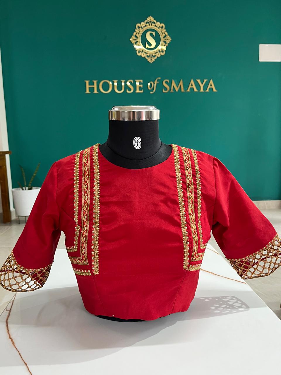 WhatsApp Image 2025-09-04 at 14.54.33_c13fe5be Red Designer Blouse with Golden Embroidery - Image 1