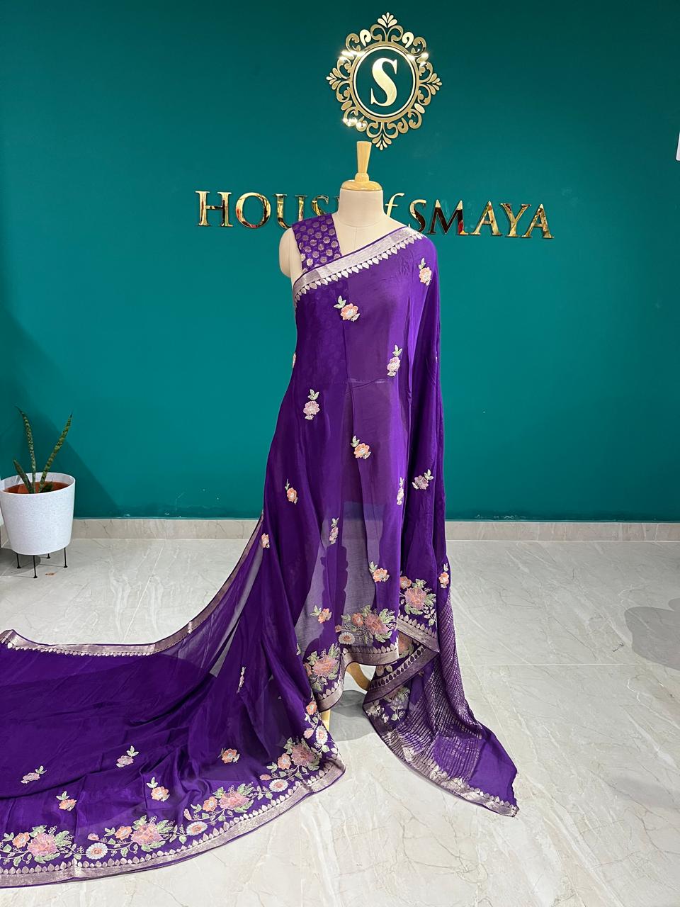 WhatsApp Image 2025-09-11 at 1.00.30 PM Elegant Purple Embroidered Saree with Floral Border & Blouse Piece - Image 1