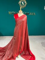 Classic Red Banarasi Silk Saree with Zari Detailing & Contrast Border