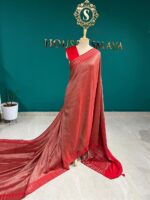 Classic Red Banarasi Silk Saree with Zari Detailing & Contrast Border - Image 2