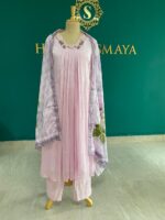 Pastel Pink Embroidered Anarkali Suit with Dupatta - Image 2