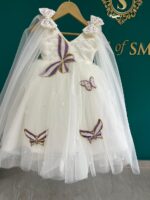 White Customized Party Dress with Bow & Name Embellishment - Image 3